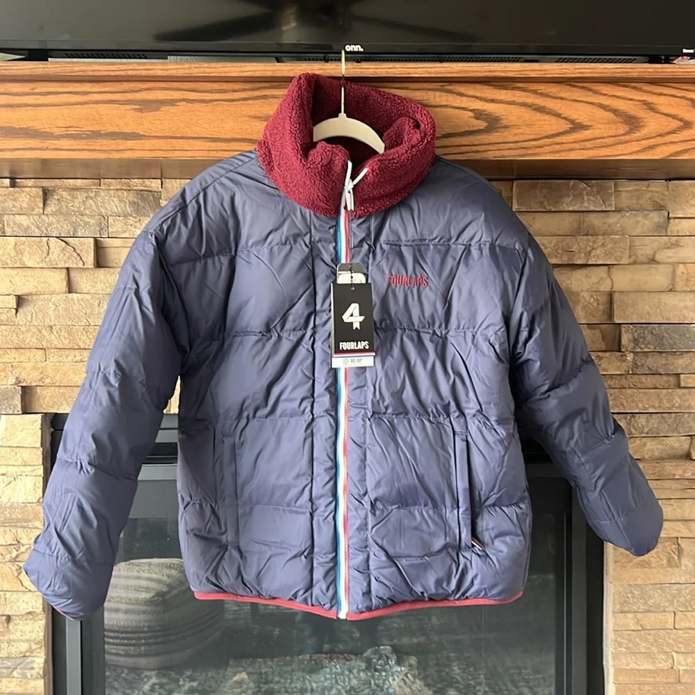NWT Four 4 Laps Reversable Sherpa Down Filled Winter Jacket Blue Maroon - Picture 12 of 13